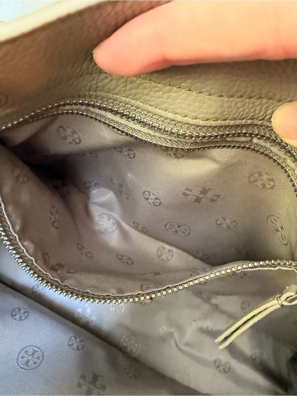 Tory Burch Pebbled Leather Tote in Light Gray